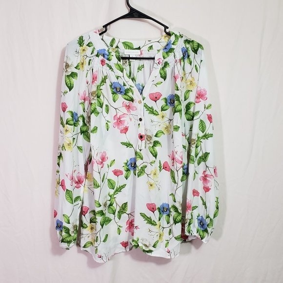 Charter Club Tops - Charter Club Plus Split Neck Bishop Sleeve Blouse Women’s Casual Top (AH)